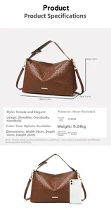 Detailed size specifications for the brown woven tote bag with dimensions and strap info