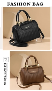 Detailed comparison of black and brown woven leather handbags with golden hardware