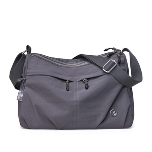 Waterproof dark grey nylon crossbody bag with multiple zip pockets and adjustable strap
