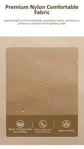 Macro shot of water-resistant nylon fabric with beads on a khaki fashion backpack