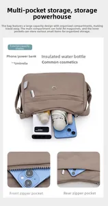 Detailed internal capacity showing pockets with A4 magazine and everyday essentials