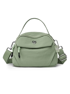 Sac bandoulière en nylon vert avocat avec compartiments zippés et sangle réglable