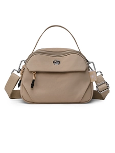 Sac à bandoulière polyvalent en nylon kaki avec sangle réglable et poches zippées
