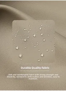 Macro shot of durable khaki nylon fabric with waterproof droplets and anti-wrinkle texture