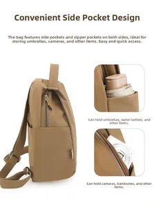 Detail of side pockets on water-resistant nylon backpack for umbrella and water bottle