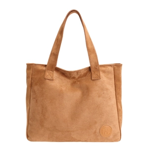 Minimalist brown suede tote bag for women with large capacity and shoulder straps