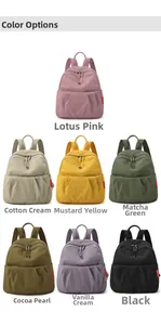 Matrix display of colorful pleated nylon backpacks in seven vibrant pastel shades
