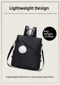 Detail view of lightweight 0.49kg oxford backpack showing black water-resistant material