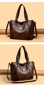 Détail du grand sac cabas vintage marron avec texture grainée et fermeture éclair latérale