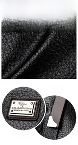 Détails du sac cabas en similicuir grainé avec logo métallique et finitions dorées