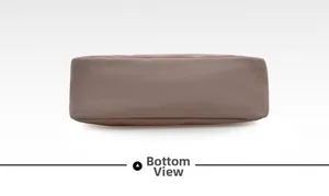 Detailed bottom view of a light purple nylon crossbody bag with durable stitching