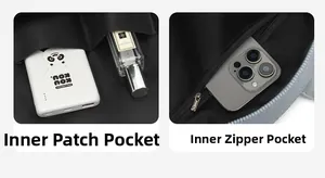 Détail de l'intérieur du sac avec poche zippée et compartiment pour smartphone