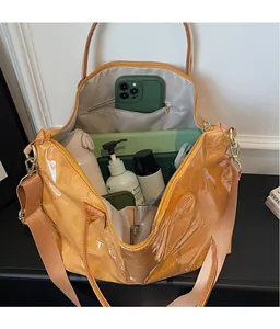Detail view of spacious waterproof tyvek tote bag interior holding daily essentials