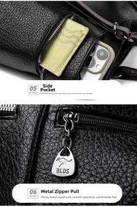 Détail d'un cabas en cuir grainé avec poche latérale zippée et finitions métalliques chic