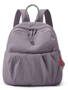 Purple pleated oxford nylon backpack with waterproof fabric and stylish side red label