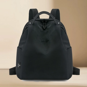 Waterproof black nylon fashion backpack for women with top handle and adjustable straps