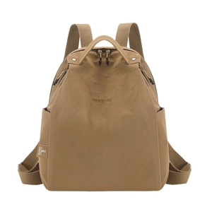 Waterproof khaki nylon backpack for women with RUI&MU embroidery and wide straps