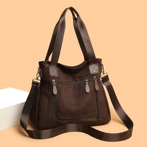Large Capacity Women Tote Bag Faux Suede Multi Zipper Pockets Shoulder Crossbody Handbag Casual Commuter Retro Purse
