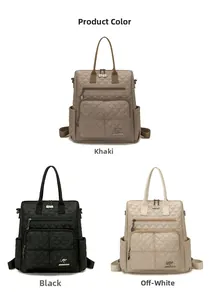 Quilted nylon backpacks in khaki black and off-white with kangaroo metal logo detail