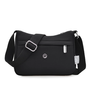 Waterproof black nylon crossbody bag for women with adjustable strap and multiple layers