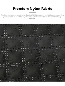 Detailed macro view of waterproof quilted black nylon fabric with fine stitching texture