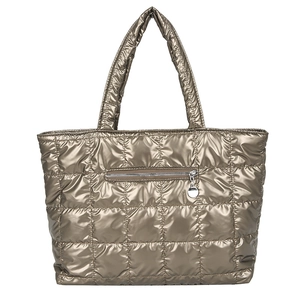 Women Large Capacity Puffer Tote Bag Quilted Metallic Nylon Shoulder Handbag Casual Fashion Lightweight