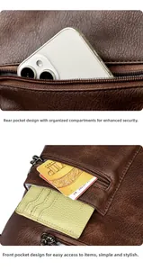 Detail of vintage brown leather tote bag with functional rear zipper and card slots