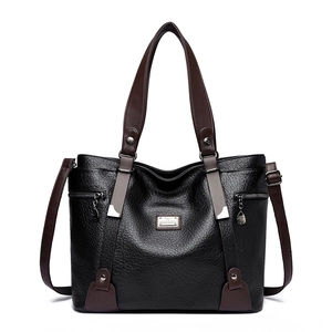 Grand Sac Fourre-tout Rétro En Cuir PU Femme Texture Litchi Sac À Main Épaule Polyvalent Sac De Travail Couleur Contrastée