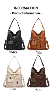 Matrix view of large vintage tote bags in black, brown, beige, and coffee brown colors