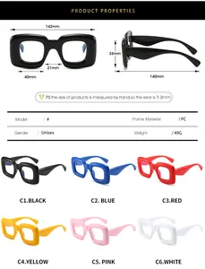 Tableau des tailles pour lunettes rétro en PC unisexe avec dimensions complètes