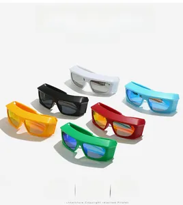 Flat lay of Y2K oversized sunglasses in six vibrant matte colors for outdoor fashion