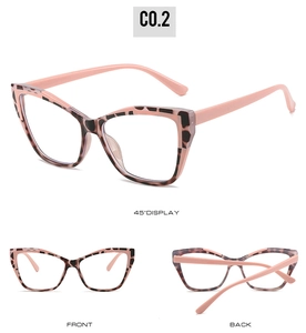 Detailed views of cat-eye frames in tortoiseshell and pink TR90 with spring hinges