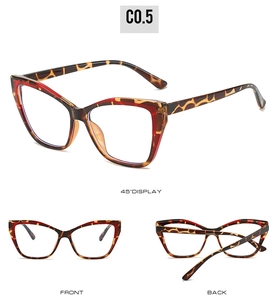 Detailed views of tortoise cat eye TR90 glasses frames from front, back, and 45-degree angles