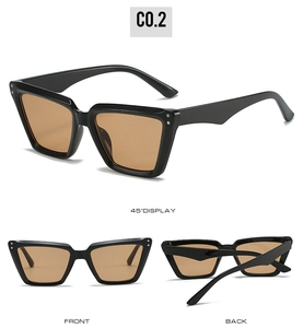 Detailansichten der schwarzen Cateye-Sonnenbrille mit braunen Verlaufsgläsern