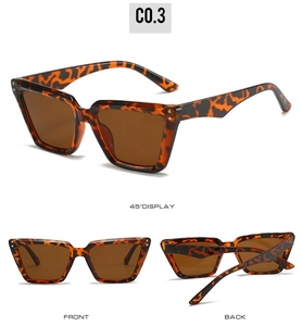 Drei Ansichten einer Retro-Schildpatt-Cateye-Sonnenbrille mit dunkelbraunen Gläsern