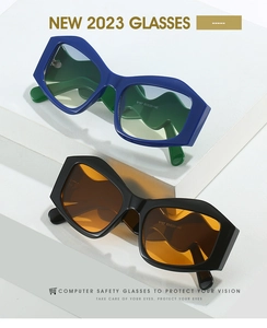 Détail des branches ondulées de lunettes de soleil géométriques et spécifications