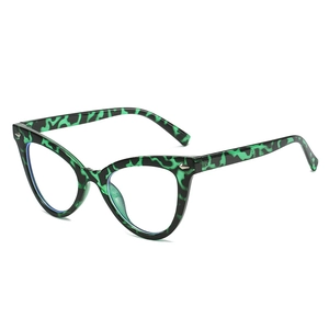 Lunettes œil de chat vintage avec motif léopard vert et rivets à verres clairs