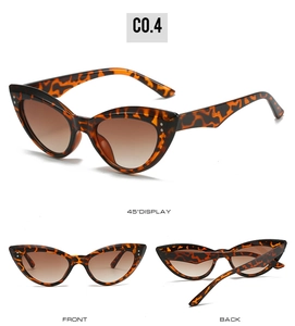 Three perspectives of tortoiseshell cat-eye sunglasses with gradient brown lenses