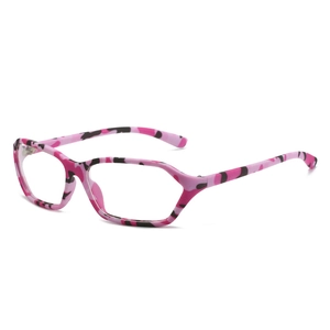Occhiali da sole Y2K rettangolari con montatura mimetica rosa e lenti trasparenti