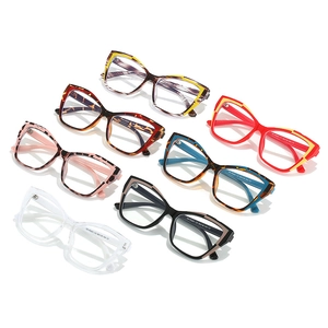 Multiple colors of stylish TR90 cat eye blue light blocking glasses frames in a grid layout