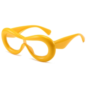 Monture de lunettes PC jaune vif au design futuriste épais présentée sous un angle de 45 deg