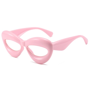 Monture de lunettes rose bouffante avec design 3D arrondi et finition brillante
