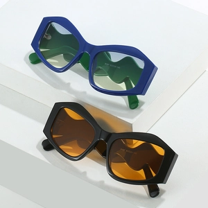 Lunettes de soleil géométriques irrégulières avec branches ondulées et verres teintés