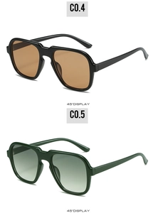 45-degree view of thick frame vintage sunglasses in black and green finishes