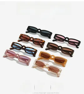 Detailed array of vintage small rectangular sunglasses in eight different stylish colors