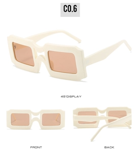 Détails de lunettes de soleil carrées à double pont en blanc crème avec verres bruns
