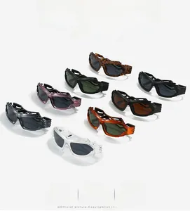 Multiple colors of Y2K wraparound sports sunglasses with hollow temple design