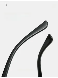 Detail of curved eyeglass temples for comfortable fit and sleek black finish