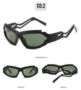 Detail view of Y2K punk sunglasses showing 45-degree angle front and back design