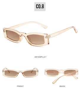 Detail view of champagne square sunglasses showing front and side profile with CE marking